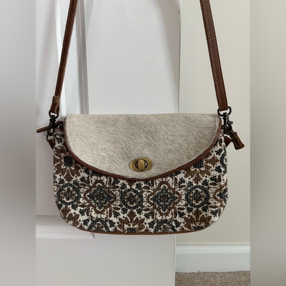 Myra Bag Brown and Cream Crossbody Bag - Picture 1 of 9